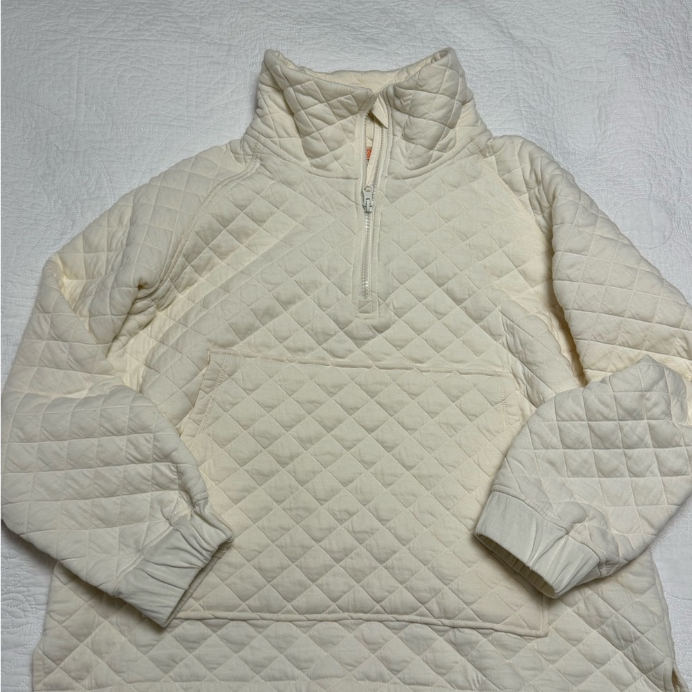 Mono B Cream Quilted Half-Zip Pullover